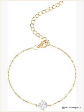 Gold Plated Cubic Zirconia Solitaire Diamond Bracelet Bridesmaid Curb Cable